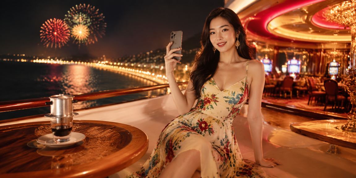 Người dùng Mũi Né xem thông tin casino trên điện thoại bên ly cà phê buổi sáng